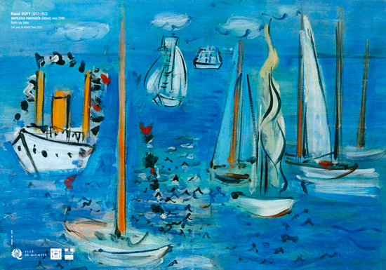 Vue de d&eacute;tail du tableau de Raoul Dufy Bateaux pavois&eacute;s, huile sur toile
