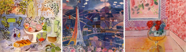 Trois aspects de l'&oelig;uvre de Dufy : nature morte, paravent Paris et La Vie en rose